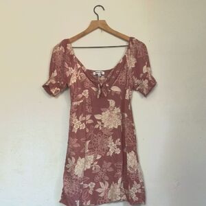 Mimi Chica Dusty Pink and Cream Puff Sleeve Floral Mini Sundress Sz S Women